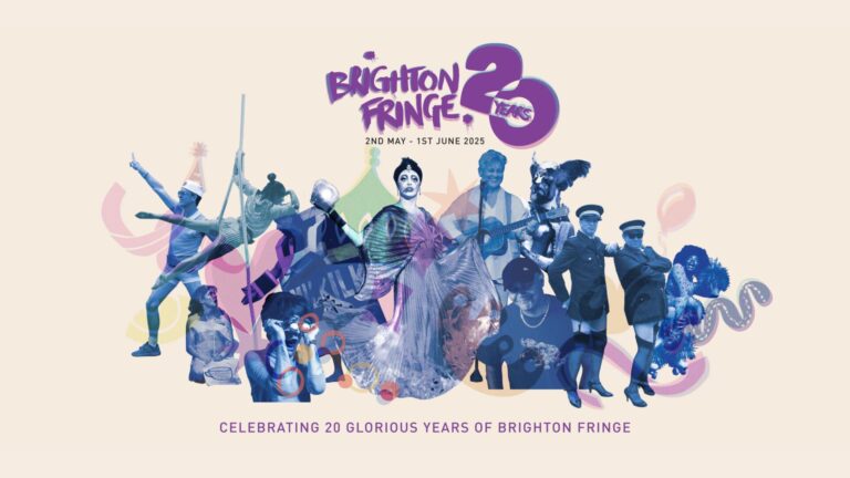 A cut-out of performers with risograph shapes bursting out behind them.